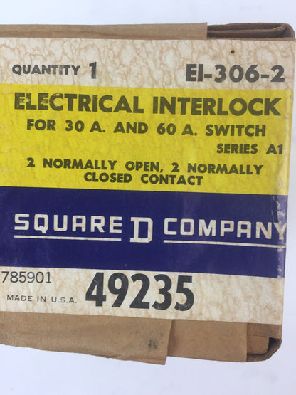 SQUARE D E1-306-2 ELECTRICAL INTERLOCK FOR 30A AND 60A SWITCH SERIES A1