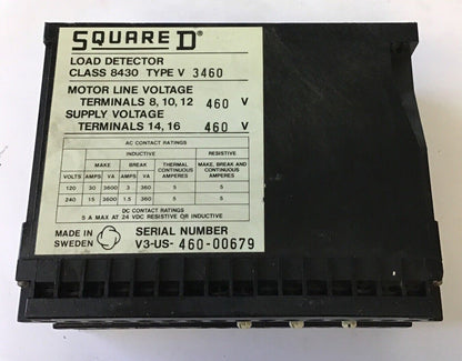 SQUARE D CLASS 8430 TYPE V 3460 LOAD DETECTOR 460V