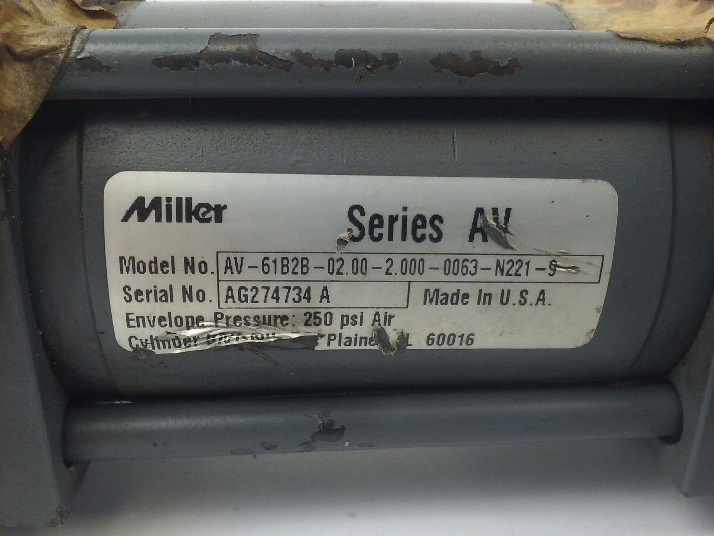 MILLER CYLINDER AV-61B2B-02.00-1.000-0063-N211-9 , 250PSI AIR ENEVELOPE PRESSURE