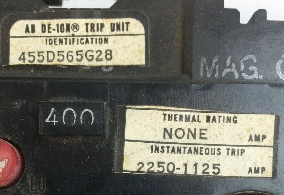 WESTINGHOUSE 455D565G28 AB DE-ION TRIP UNIT 400AMP INST TRIP 1125-2250A