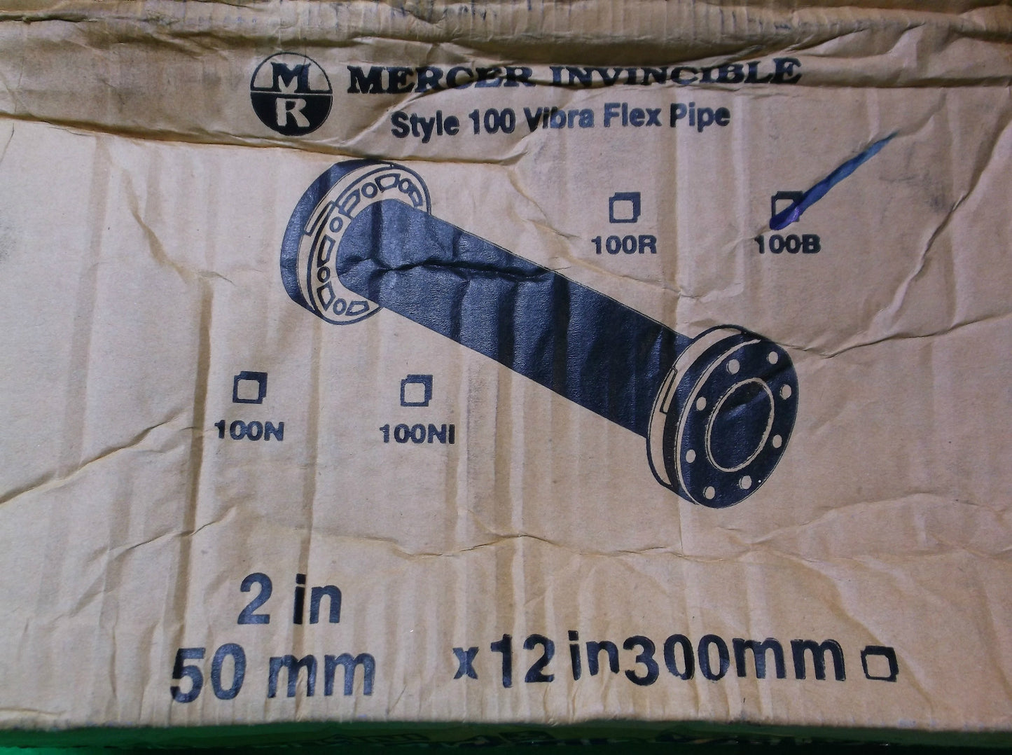 MASON INDUSTRIES MERCER INVINCIBLE VIBRA FLEX PIPE 100B 2" x 12" 50mm x 300mm
