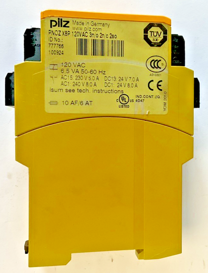 PILZ PNOZ X8P 120VAC 3N/0 2N/C 2SO SAFETY RELAY 120VAC 50-60HZ  6.5VA