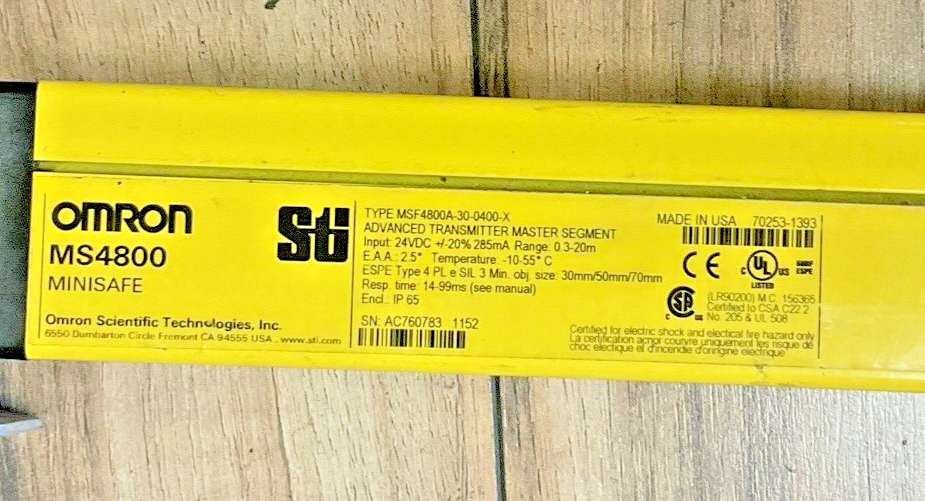 OMRON MSF4800A-30-0400 LIGHT CURTAIN TRANSMITTER AND RECEIVER 24VDC MS4800 STI