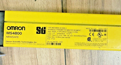 OMRON MSF4800A-30-0400 LIGHT CURTAIN TRANSMITTER AND RECEIVER 24VDC MS4800 STI