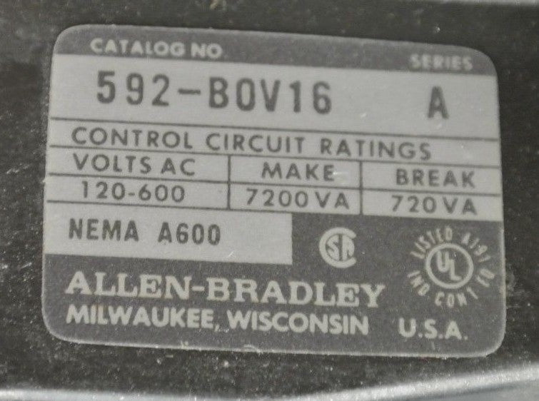 ALLEN-BRADLEY 592-BOV16, Ser. A - MANUAL RESET OVERLOAD RELAY / 3P / OPEN