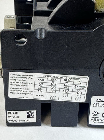 Allen Bradley 1494U-D30 Disconnect Unit KIT 1494U-HM1 1494U-R1