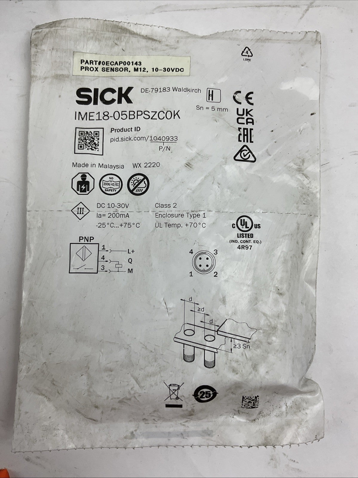 SICK IME18-05BPSZCOK PROXIMITY SENSOR 10-30VDC