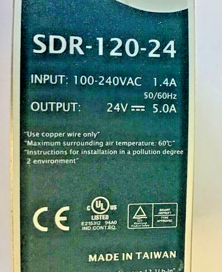 MEAN WELL SDR-120-24 POWER SUPPLY 100-240VAC 1.4A