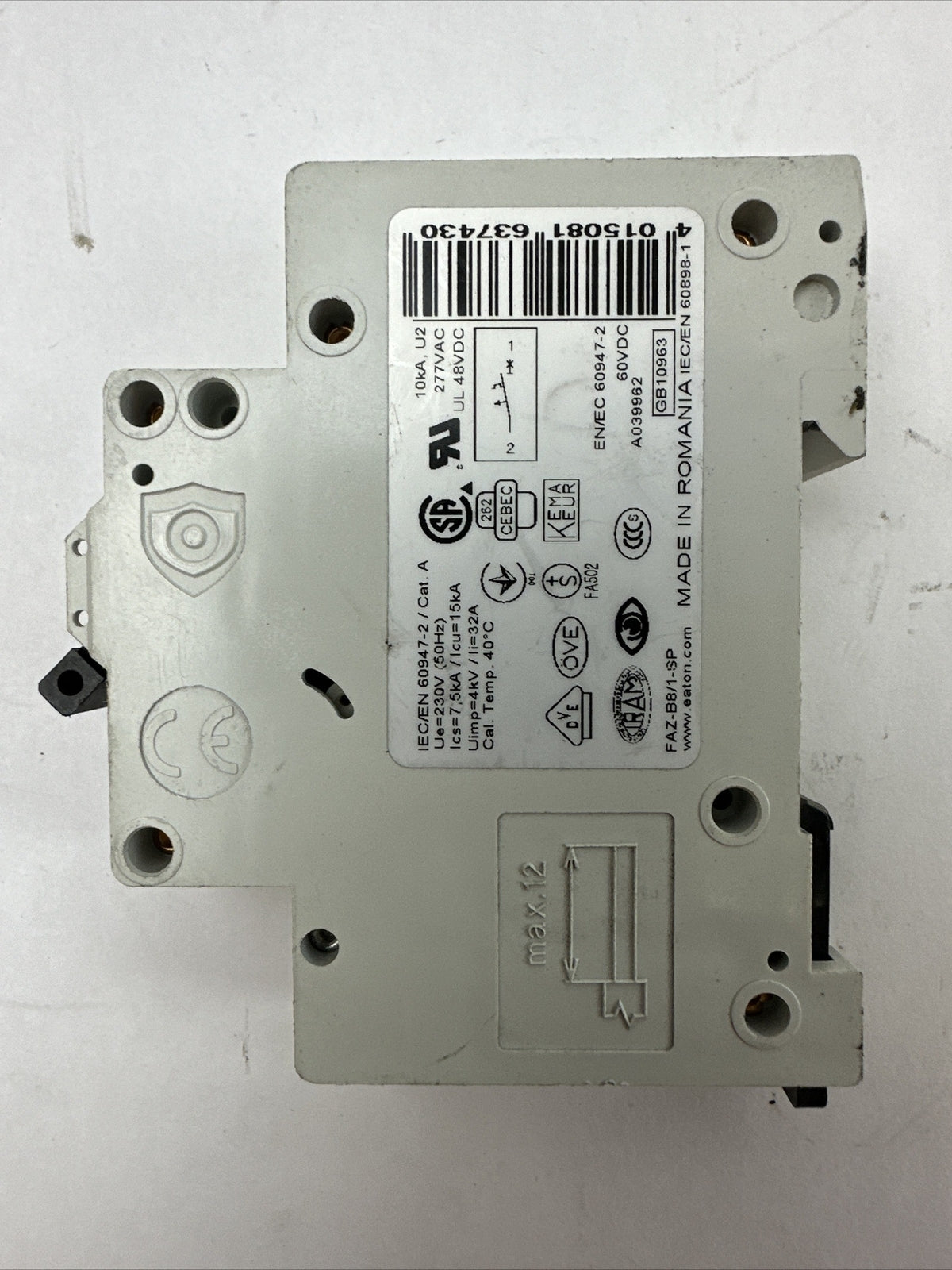 EATON FAZ-B8/1-SP CIRCUIT BREAKER 8A 230/400VAC 240/415VAC 1POLE