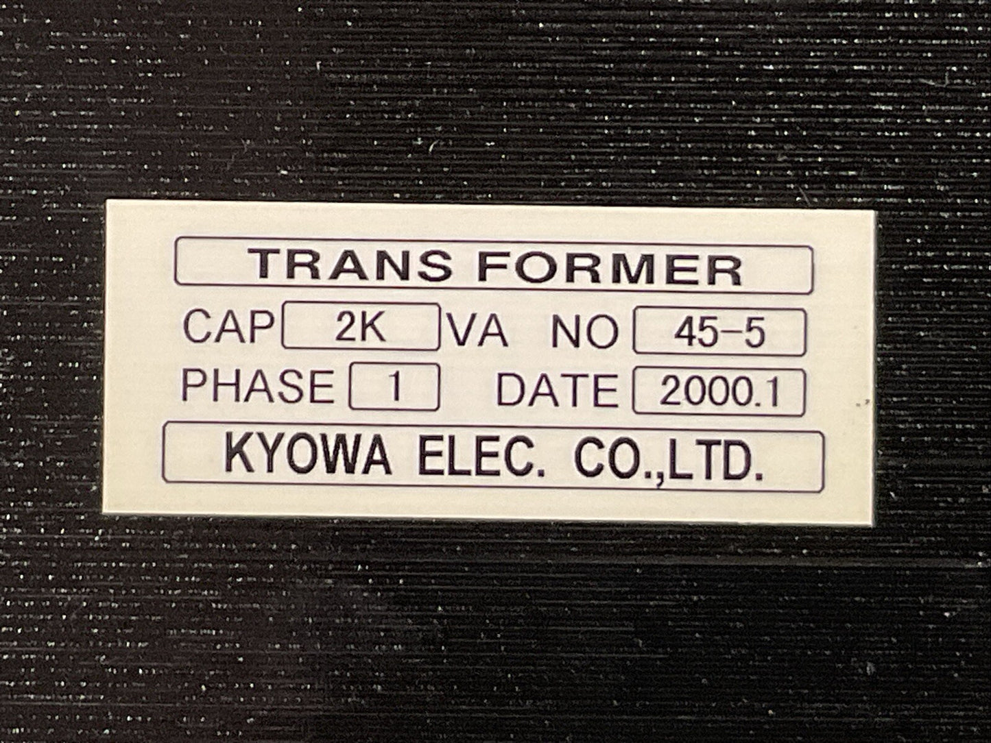 KYOWA 45-5 TRANSFORMER 2KVA 1PHASE