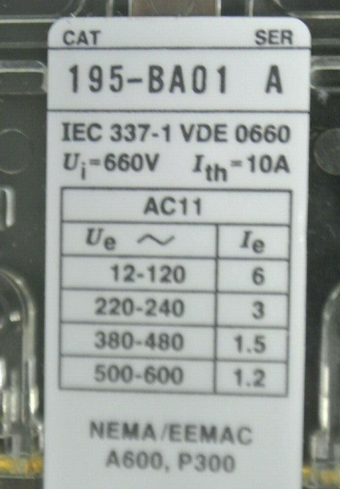 LOT of 5 / ALLEN-BRADLEY 195-BA01 AUXILIARY SWITCH / AUX. CONTACT / NEW SURPLUS