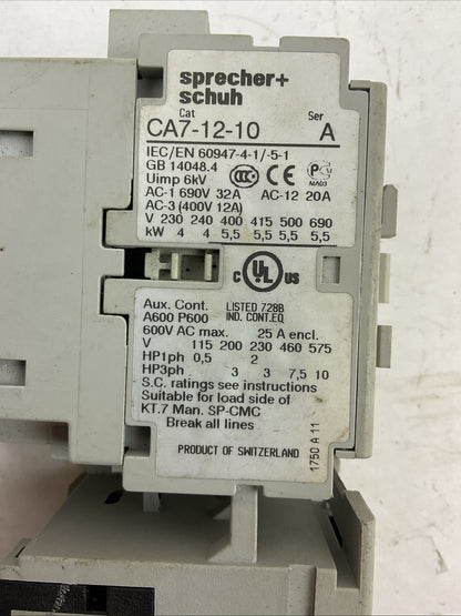 SPRECHER+SCHUH STARTER CA7-12-10 CONTACTOR 600VAC 25A 10HP CT7N-23-C10 RELAY