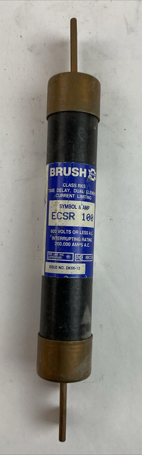 BRUSH ECSR100 DUAL ELEMENT CURRENT LIMITING TIME DELAY FUSE 600VAC 100AMP