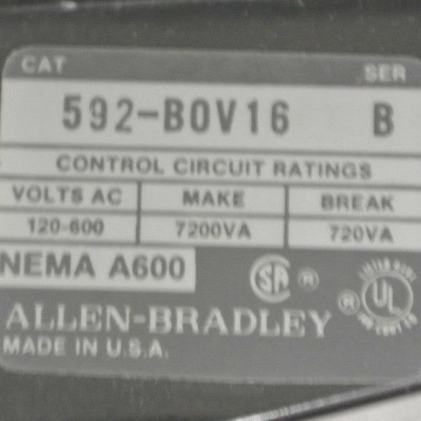 ALLEN-BRADLEY 592-BOV16, Ser. B - MANUAL RESET RELAY / 3P / 40A