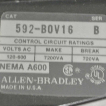 ALLEN-BRADLEY 592-BOV16, Ser. B - MANUAL RESET RELAY / 3P / 40A