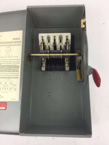 WESTINGHOUSE HFN361 HEAVY DUTY SAFETY SWITCH 600 VAC 30 AMP TYPE 1 ENCLOSURE