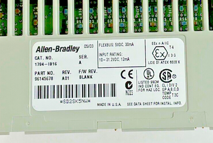 ALLEN BRADLEY 1794-IB16 SINK SER.A REV.A01 FWR BLNK 1794-TB3S TERM. BLOCK  SER.A