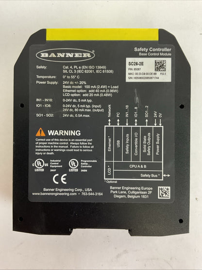 BANNER SC26-2E 85067 SAFETY CONTROLLER BASE CONTROL MODULE 24VDC
