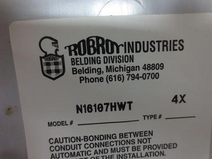 ROBROY / BELDING N16107HWT STAHLIN FIBERGLASS ENCLOSURE w/ SEAL - NEW SURPLUS