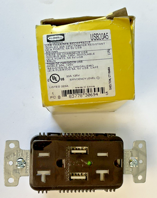 HUBBELL USB20A5 USB CHARGER RECEPTACLE DUPLEX 20A 125V