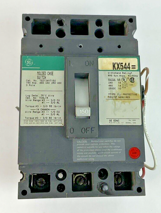GE TED134YT150 CIRCUIT BREAKER 150A 480VAC 250VDC 3POLE