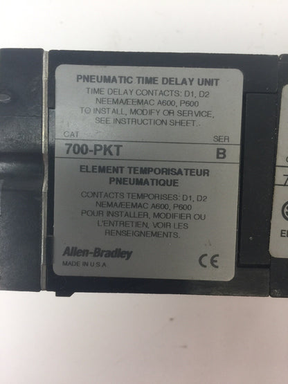 ALLEN BRADLEY 700-PKT400A1 AC RELAY WITH PNEUMATIC TIME DELAY UNIT COIL 115-120V