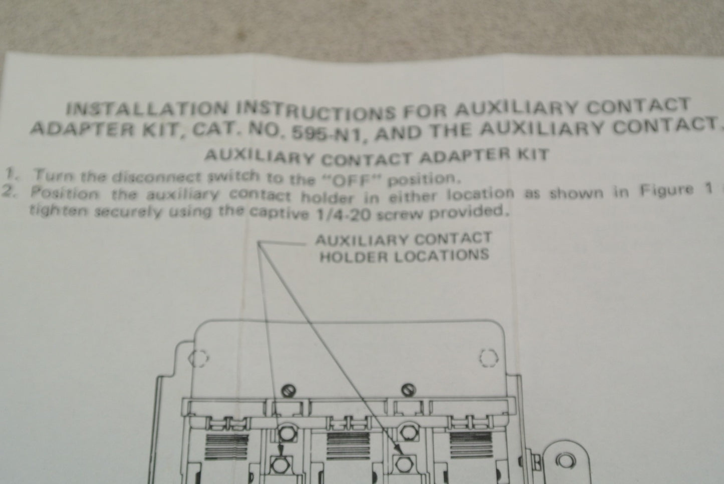 ALLEN-BRADLEY 595-N1 AUXILIARY CONTACT ADAPTER KIT / 200A & 400A DISCONN. SWITCH