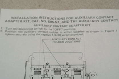 ALLEN-BRADLEY 595-N1 AUXILIARY CONTACT ADAPTER KIT / 200A & 400A DISCONN. SWITCH