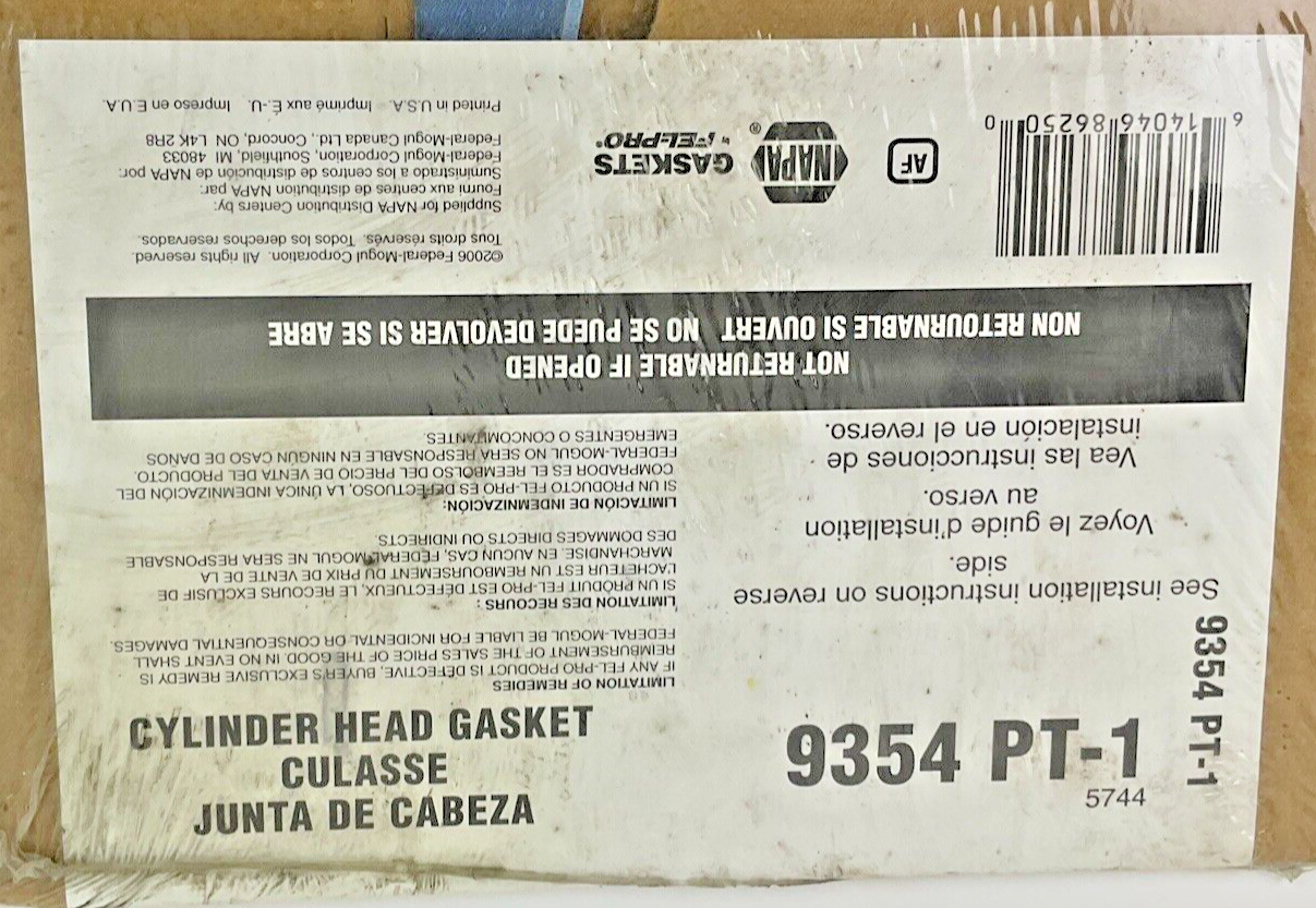 NAPA 9354 PT-1 CYLINDER HEAD GASKET ***LOTOF2***