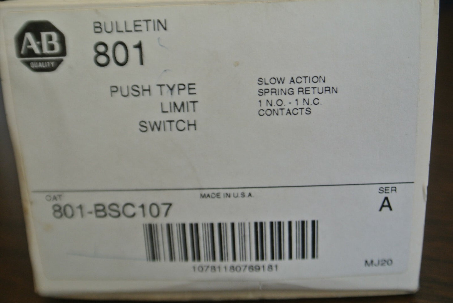ALLEN-BRADLEY 801-BSC107 / PUSH-TYPE LIMIT SWITCH / 1 N.O., 1 N.C. / NEW SURPLUS