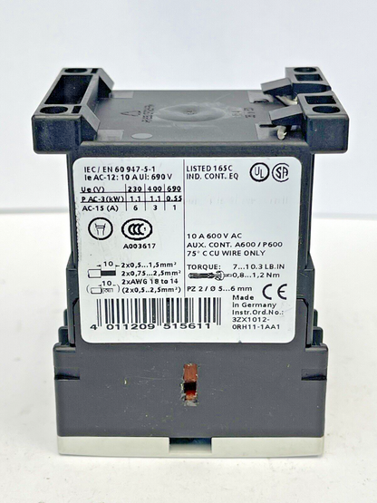 SIEMENS - 3RH1262-1BB40 - AUXILIARY CONTACT - 10 AMP, 600 VAC