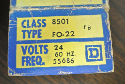 SQUARE D - 8501 FO-22 TYPE F RELAY - 8-SCREW - 24V, 60Hz  - NEW SURPLUS