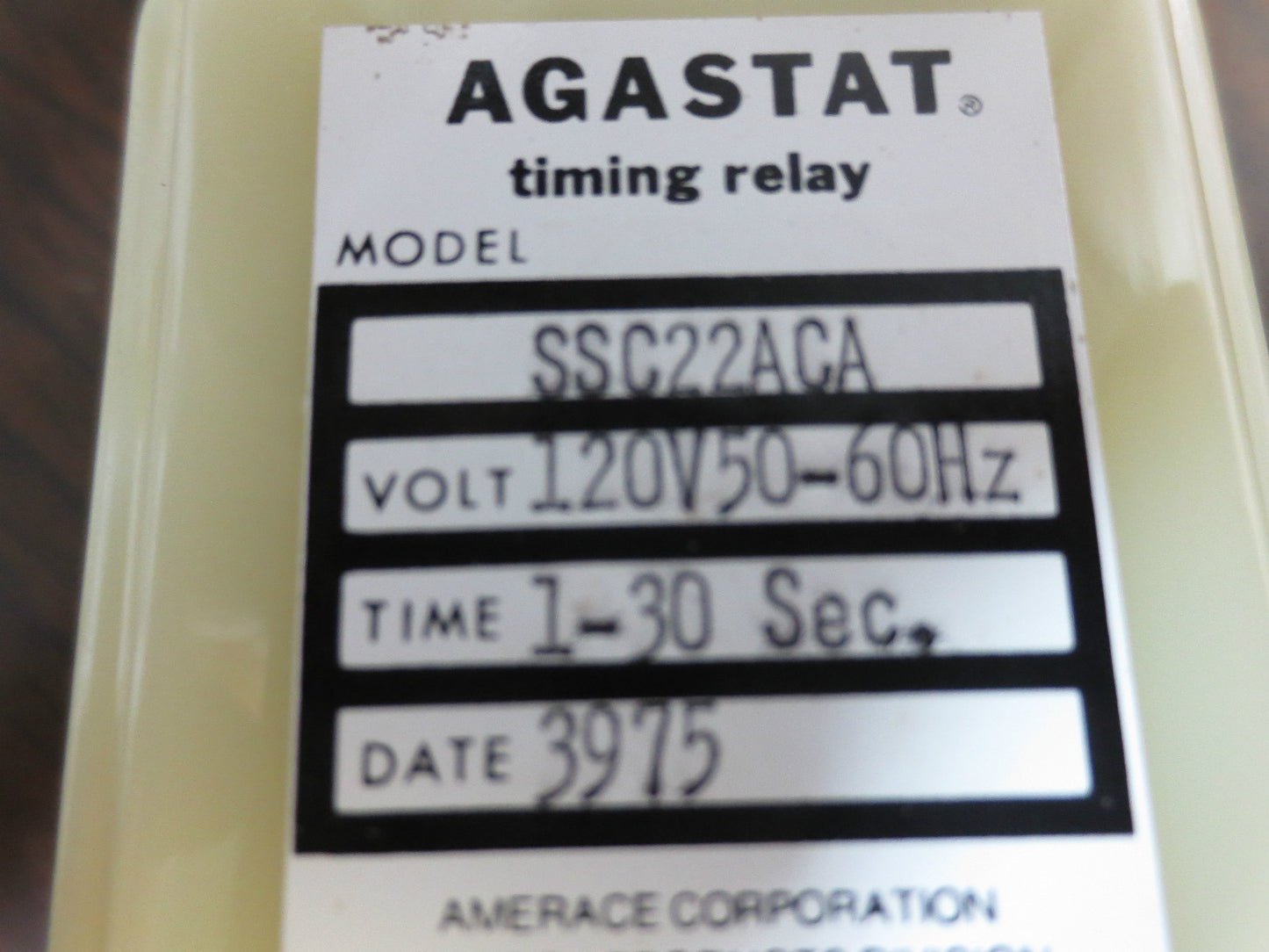 AGASTAT SSC22ACA TIMING RELAY 120VAC, 0-60Hz - TIME: 1-30 SECONDS - NEW in BOX