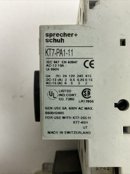 SPRECHER+SCHUH KTA7-25S-16A CIRCUIT BREAKER 10-16A CA7-16-01 CONTACTOR 277V COIL