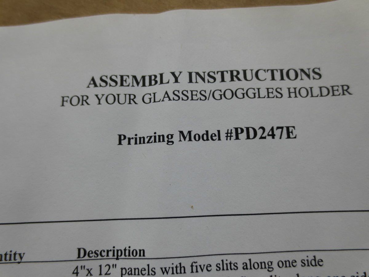 PRINZING PD247E LAB SAFETY SUPPLY 24247 GLASSES/GOGGLES HOLDER - NEW SURPLUS