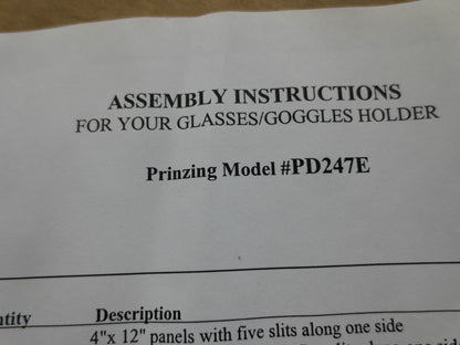 PRINZING PD247E LAB SAFETY SUPPLY 24247 GLASSES/GOGGLES HOLDER - NEW SURPLUS