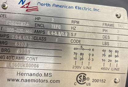 NORTH AMERICAN ELECTRIC F56C2M2A MOTOR 3450RPM 2HP 60HZ FRM.56C 460V