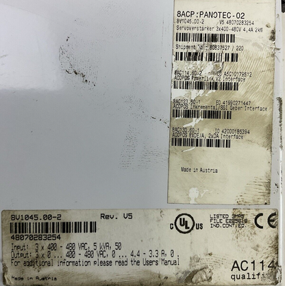 B&R ACOPOS 1045 8V1045.00-2 REV V5 SERVO DRIVE 8AC123.60-1 REV E0 8AC114-60.2