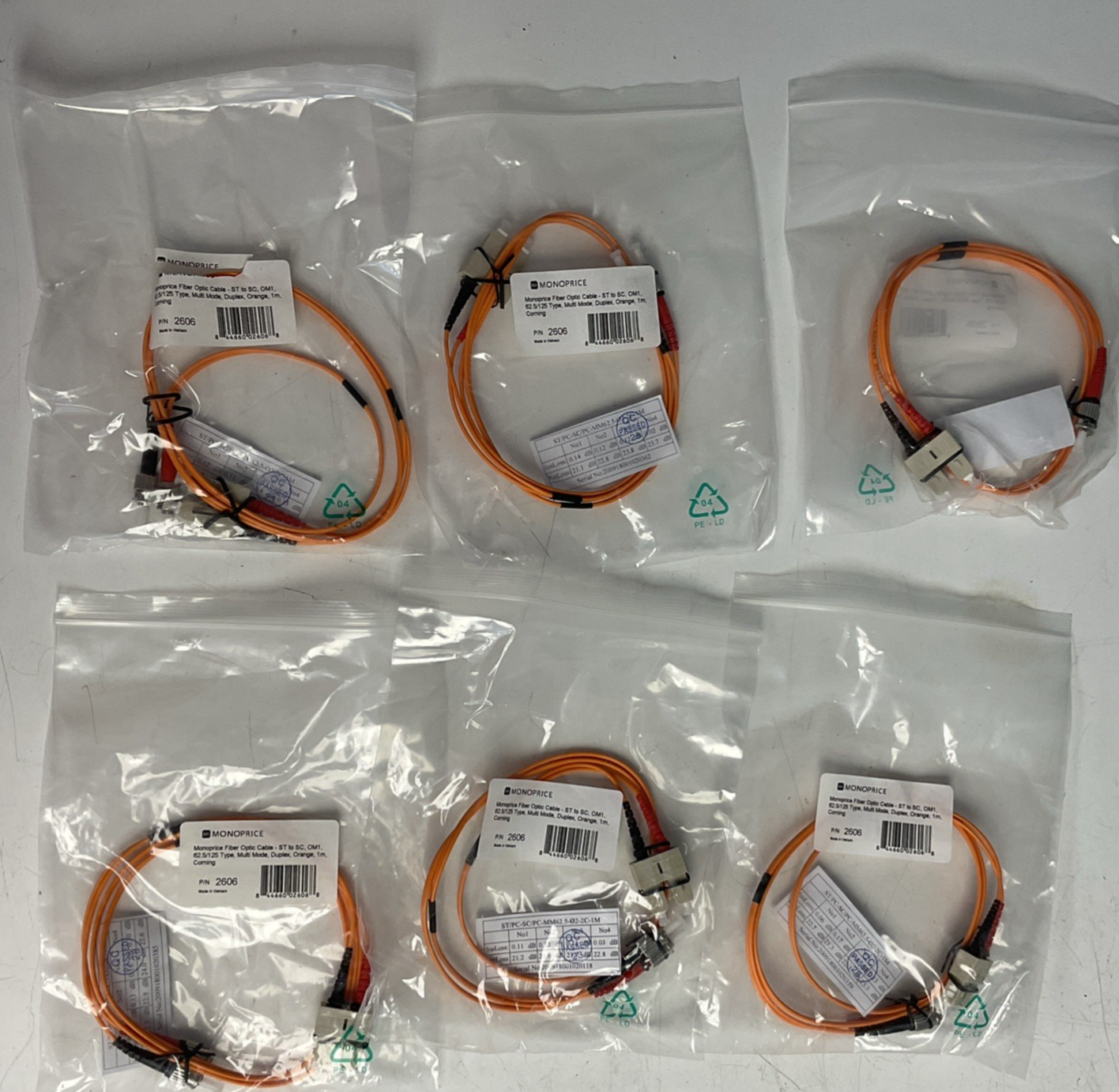 MONOPRICE 2606 FIBER OPTIC CABLE 1M ORANGE OM1 ST-SC****LOTOF6****