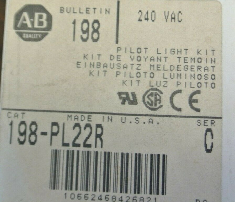 ALLEN-BRADLEY 198-PL22R / PILOT LIGHT KIT / 240VAC / RED / NEW SURPLUS 198-PL22