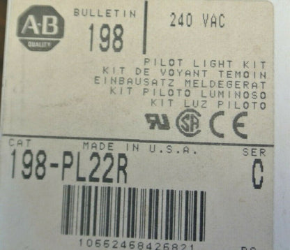 ALLEN-BRADLEY 198-PL22R / PILOT LIGHT KIT / 240VAC / RED / NEW SURPLUS 198-PL22