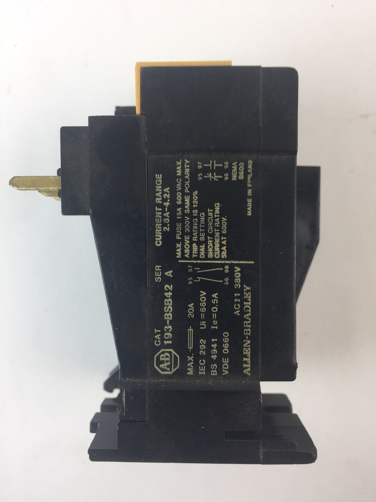 ALLEN BRADLEY 193-BSB42 OVERLOAD RELAY 2.8-4.2A SER A