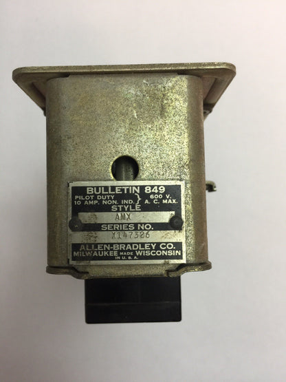 ALLEN BRADLEY 849AMX PNEUMATIC TIMING RELAY 600VAC 10A PILOT DUTY COIL 480V 60CY