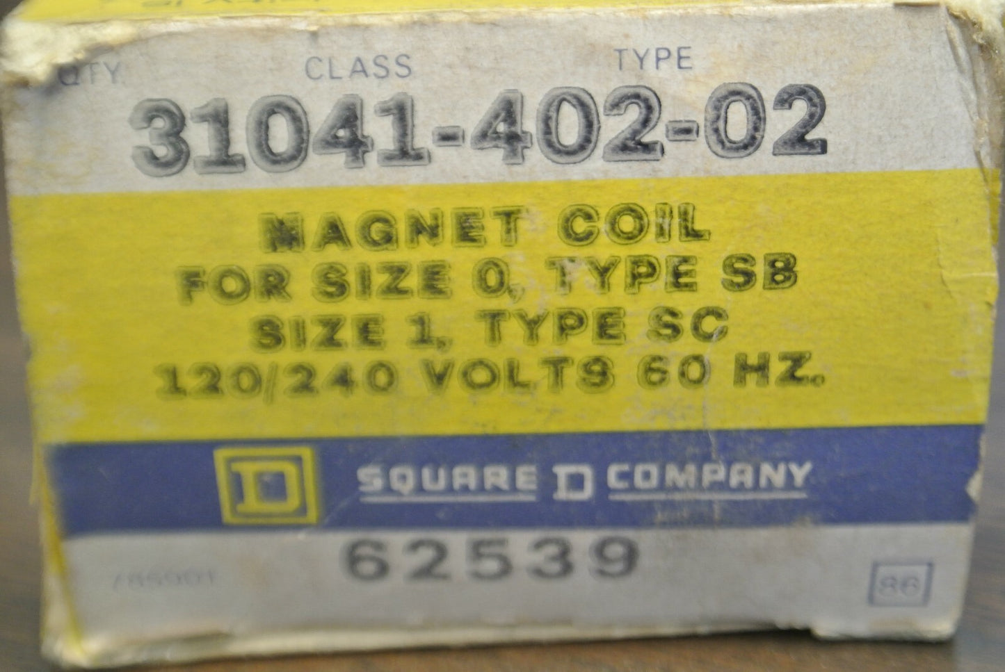SQUARE D 31041-402-02 MAGNETIC COIL / SIZE 0 TYPE SB / SIZE 1 SC / NEW SURPLUS