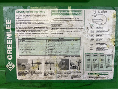 GREENLEE 7306 HYDRAULIC KNOCKOUT PUNCH-DRIVER SET W/PUNCHES AND DIES FOR