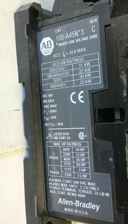 ALLEN BRADLEY 104-A45ND3 REVERSING CONTACTOR SER.C