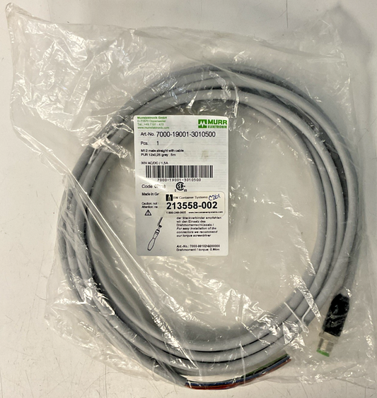 MURR ELEKTRONIK 7000-19001-3010500 CABLE M12 MALE STRAIGHT 5M