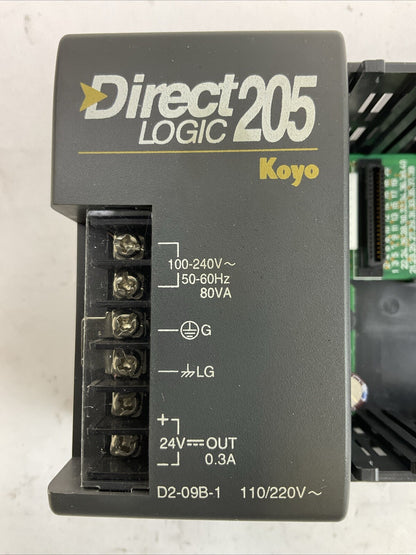AUTOMATION DIRECT D2-09B-1 POWER SUPPLY 9-SLOT RACK 110/220VAC OUT 24VDC KOYO