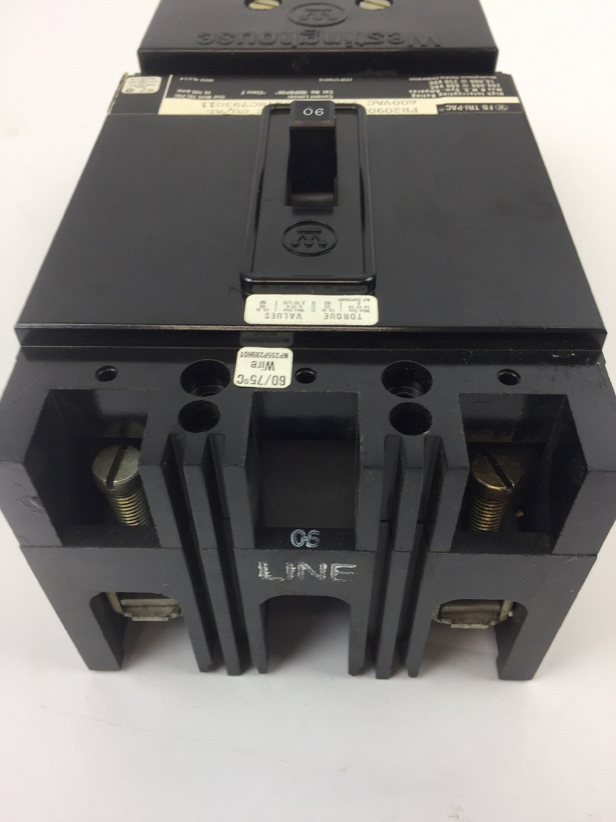 WESTINGHOUSE FB2090PL TRI PAC CKT BRKR 2P 90A 40C 600 VAC 250 VDC