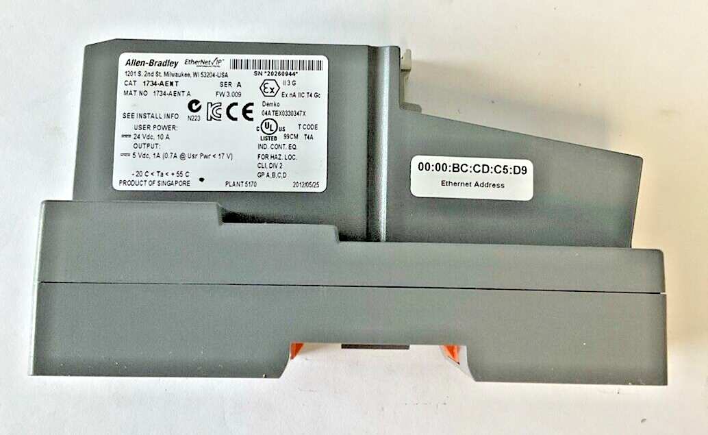 ALLEN BRADLEY 1734-AENT ETHERNET ADAPTER SER.A FW.3.009 24VDC W /1734-RTB